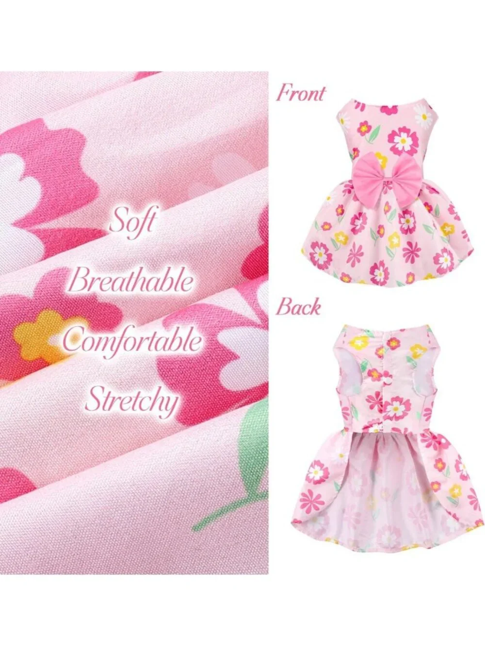 5 Pack Floral Summer Dog Dresses with Bowknot | Cute Outfits for Small Dogs